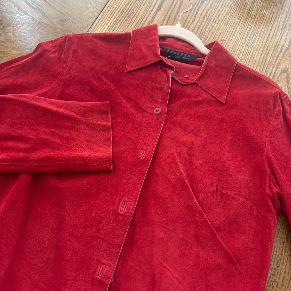 Express World Western Red Suede 100% Leather ButtonDown Shacket Vintage Size 3/4